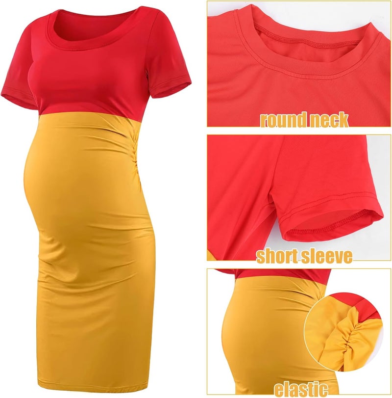 HTPARY Yellow Bear Maternity Dress Maternity Shirt Short Sleeve Pregnancy Dress with Tote Bag Red Balloon for Women - Image 5